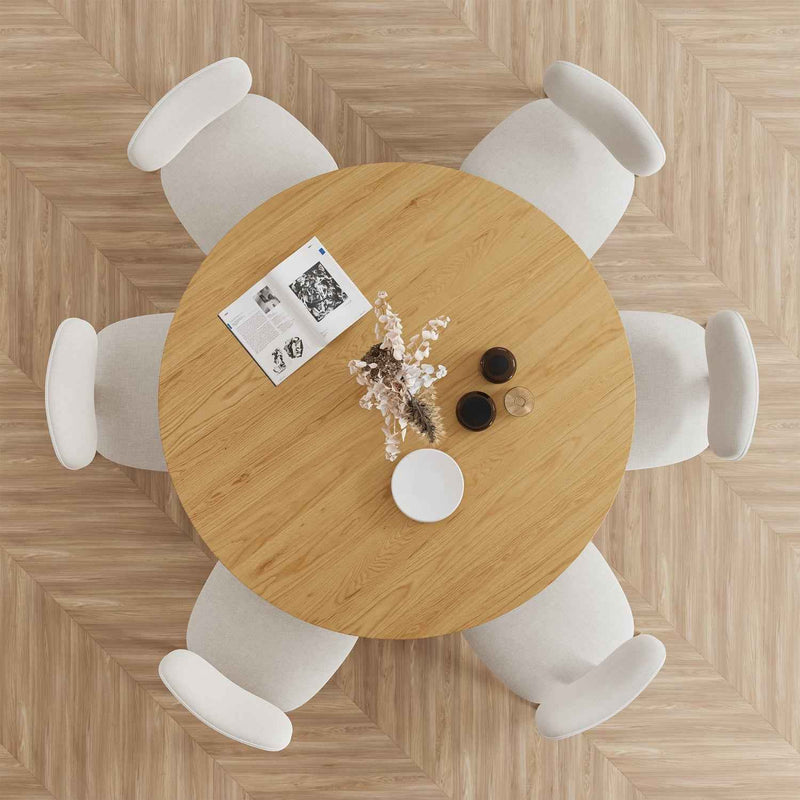 60" Natural Wood Pedestal Base Round Top Dining Table