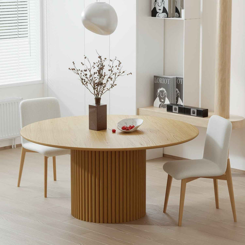60" Natural Wood Pedestal Base Round Top Dining Table