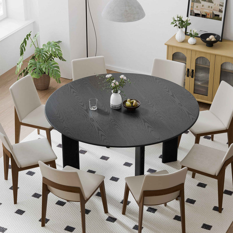 58" Black Solid Wood Round Top Dining Table
