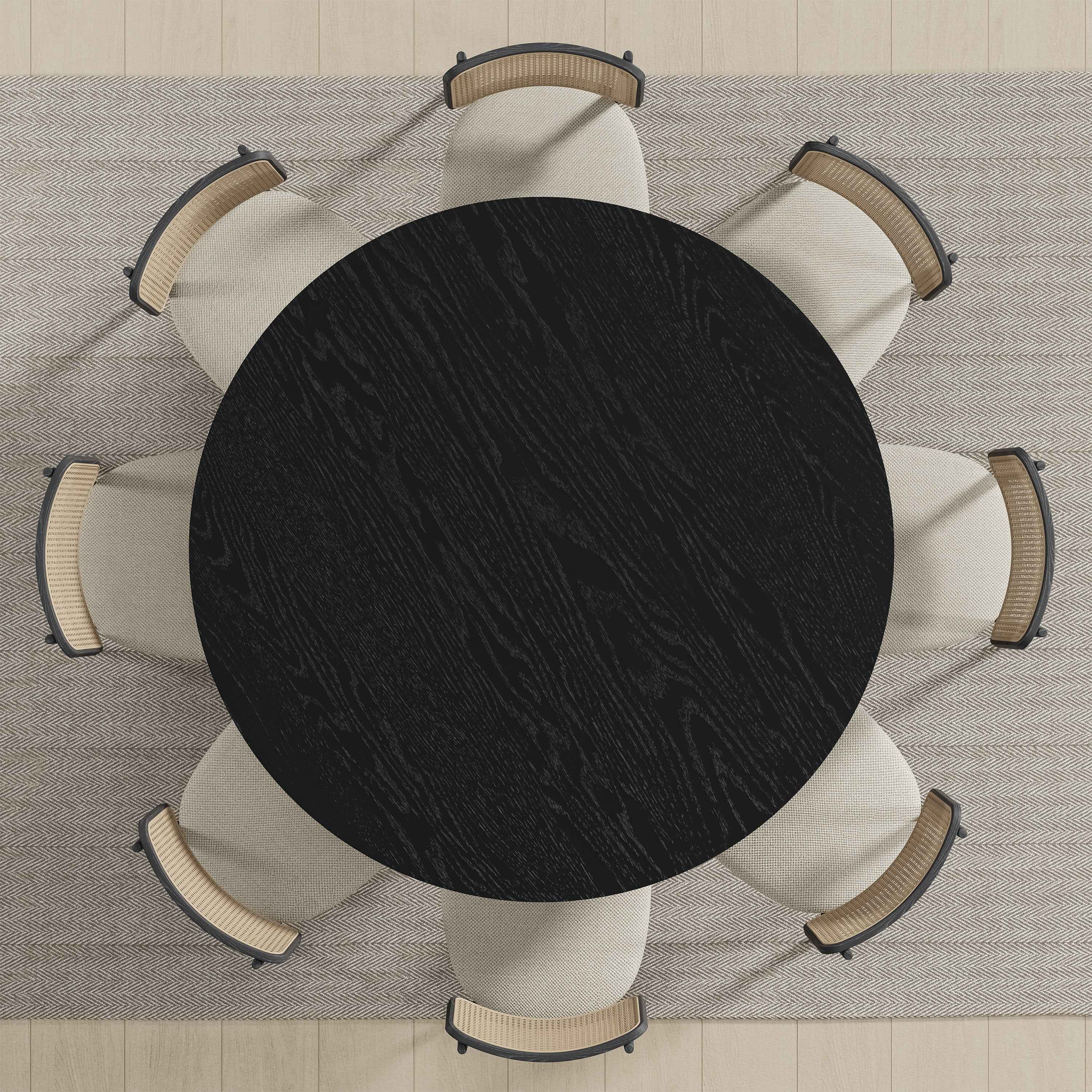 58" Black Solid Wood Round Top Dining Table