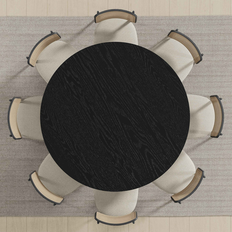 58" Black Solid Wood Round Top Dining Table
