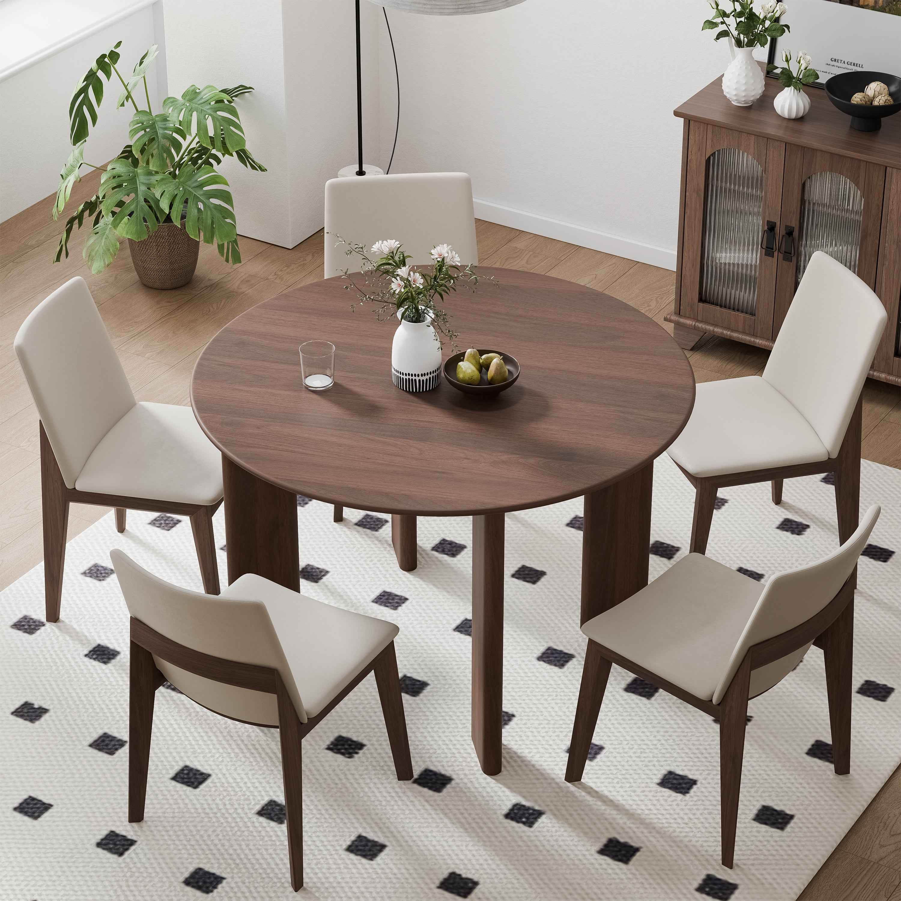 45" Brown Solid Wood Round Top Dining Table