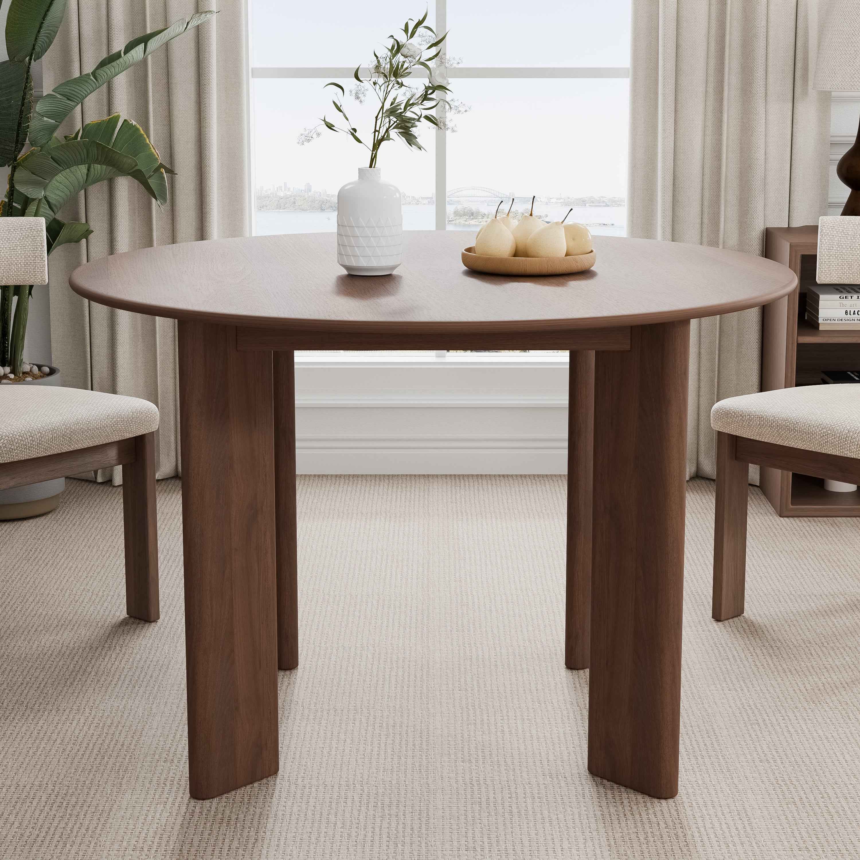 45" Brown Solid Wood Round Top Dining Table