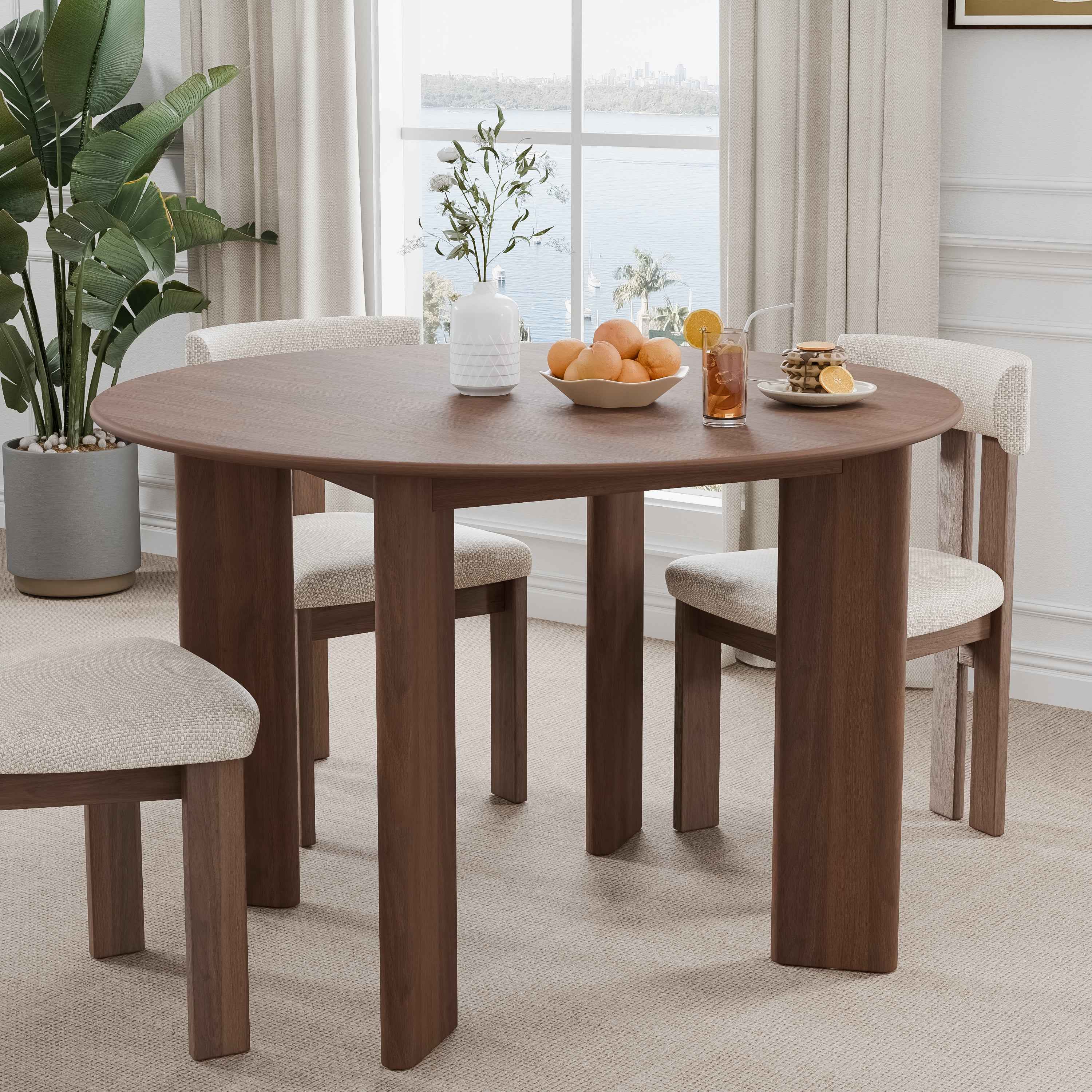 45" Brown Solid Wood Round Top Dining Table