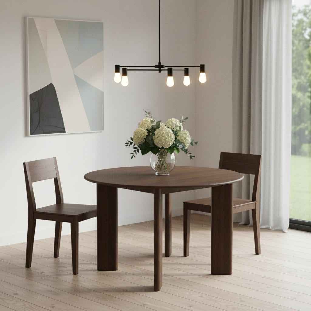 45" Brown Solid Wood Round Top Dining Table