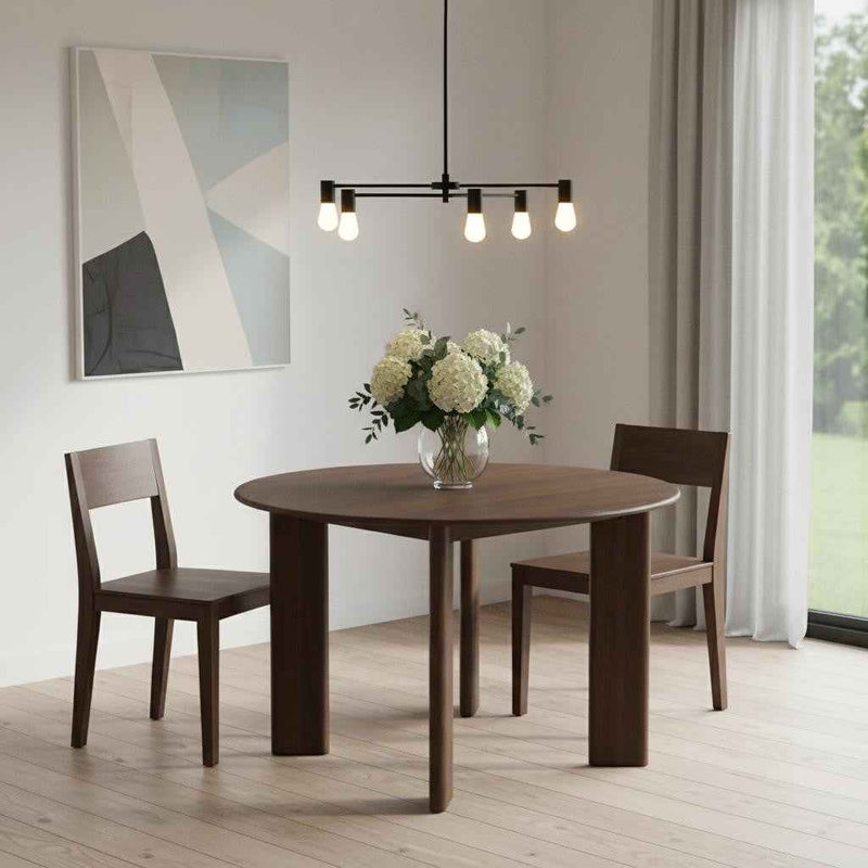 45" Brown Solid Wood Round Top Dining Table