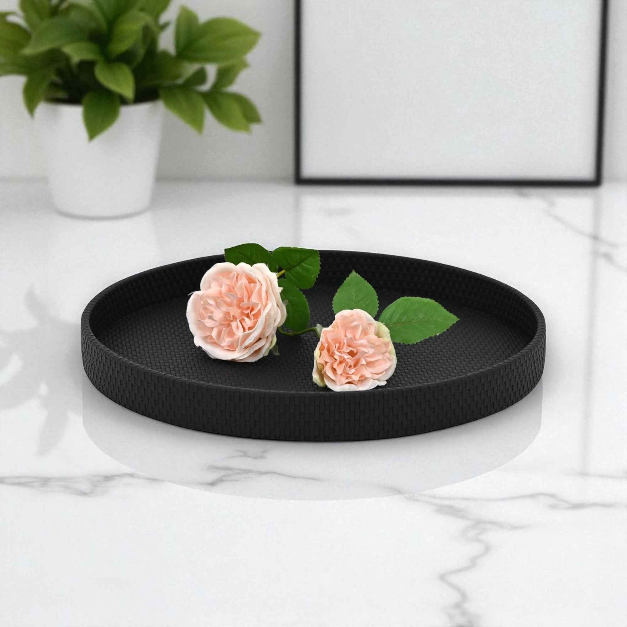 15" Black Handmade Round Serving Tray