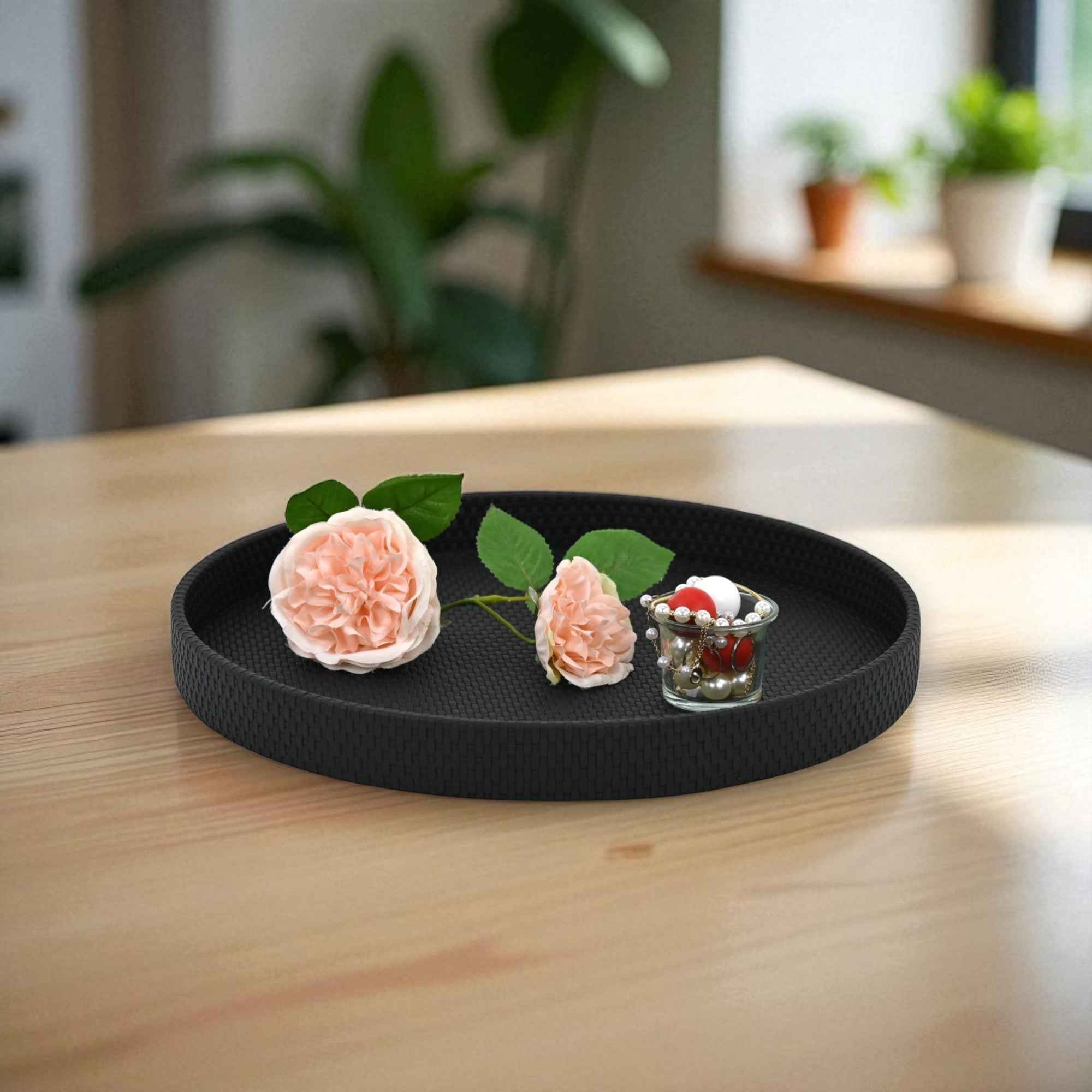 15" Black Handmade Round Serving Tray