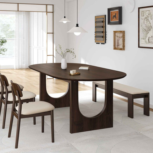 79" Walnut Solid Wood Mirrored Double Pedestal Base Oval Dining Table