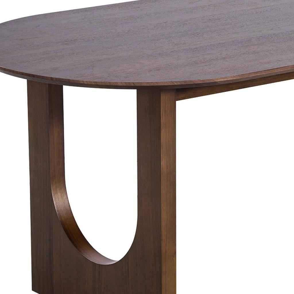 79" Walnut Solid Wood Mirrored Double Pedestal Base Oval Dining Table
