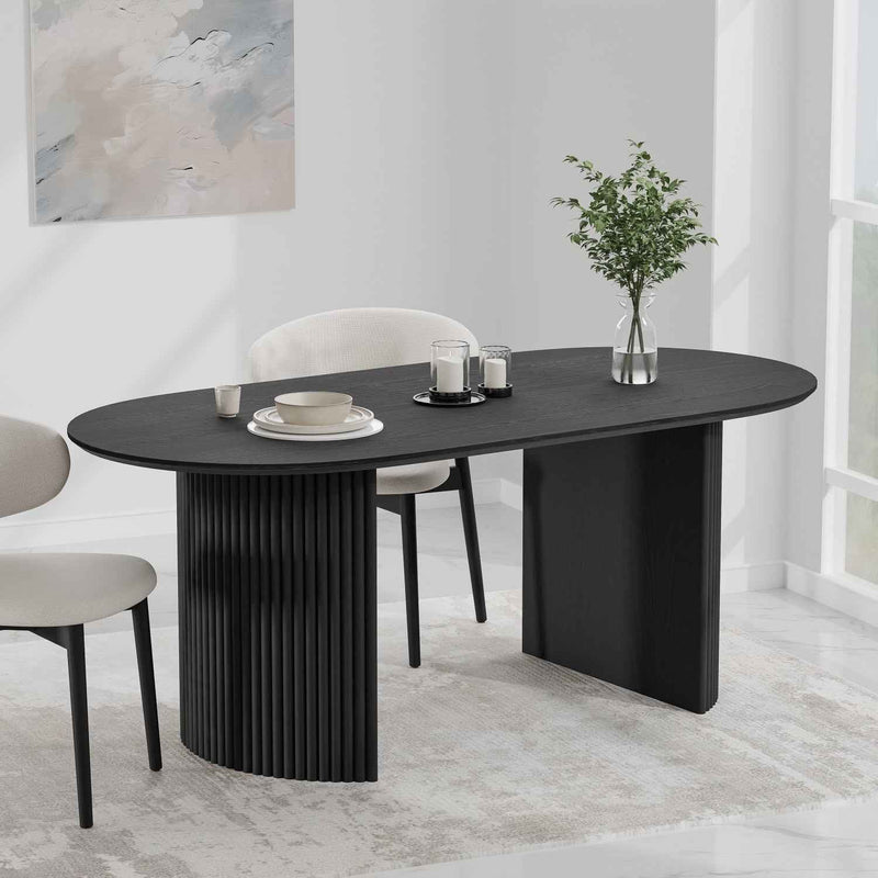 67" Black Wood Double Pedestal Base Oval Dining Table