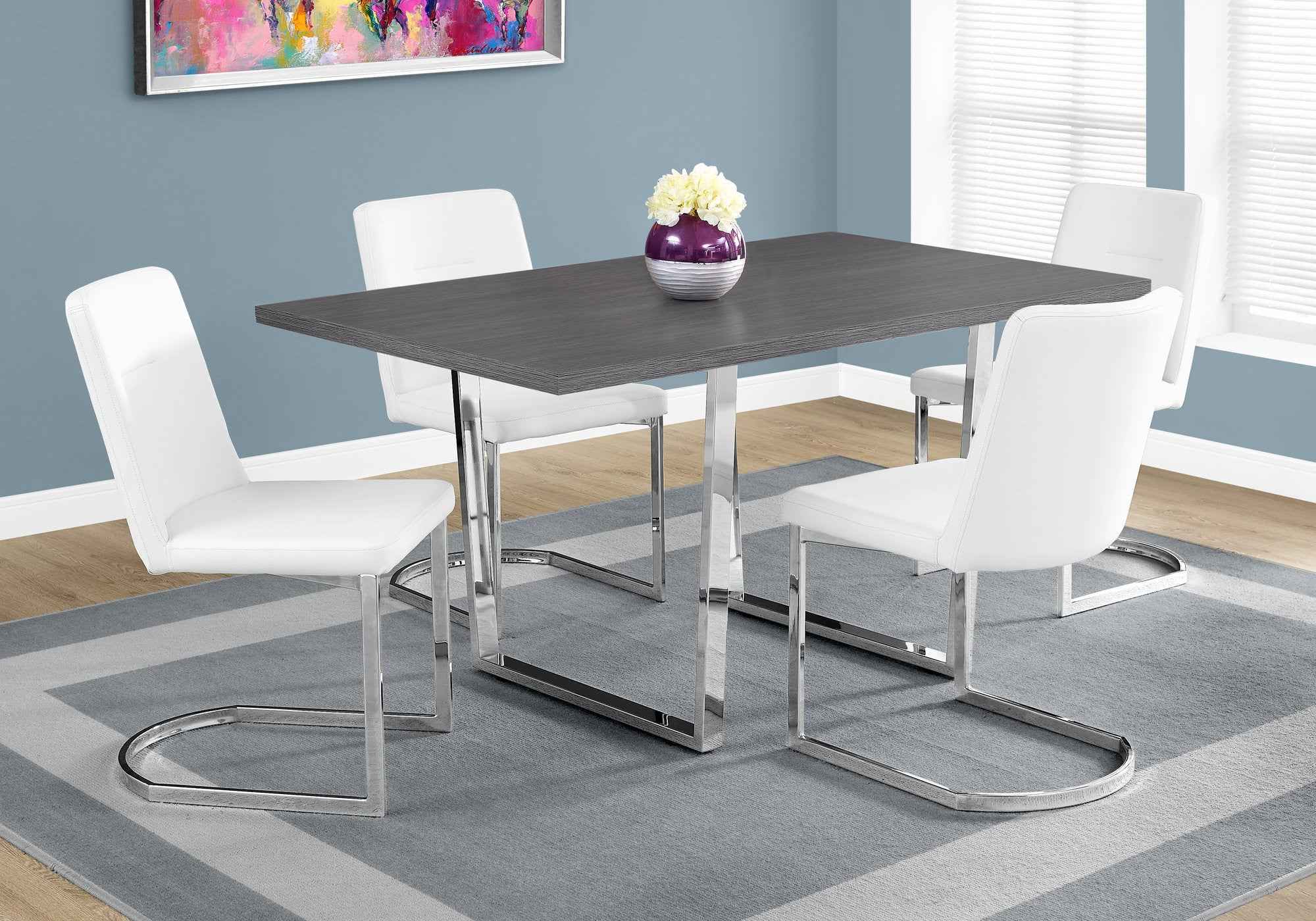 59" Taupe And Silver Metal Sled Base Dining Table