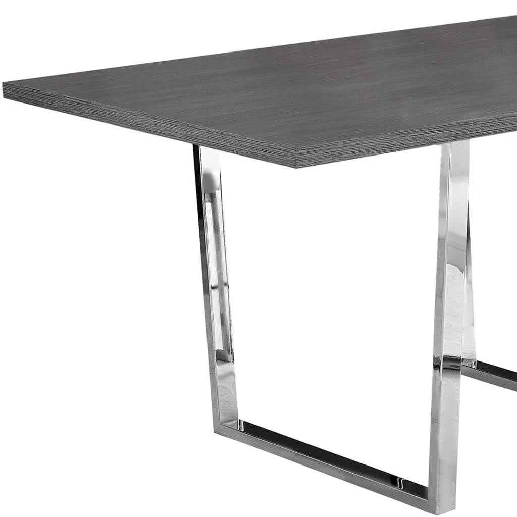 59" Taupe And Silver Metal Sled Base Dining Table