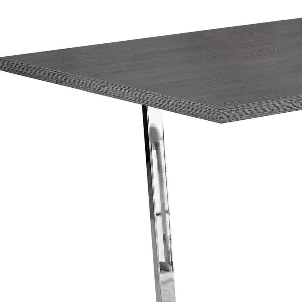 59" Taupe And Silver Metal Sled Base Dining Table