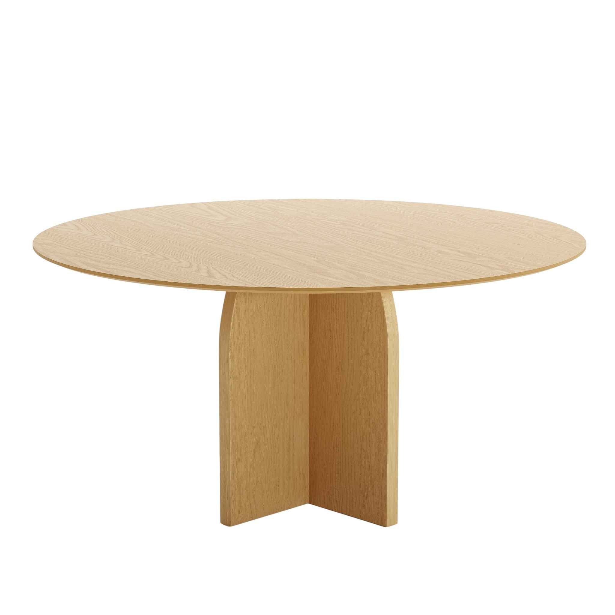 58" Beige Solid Wood Pedestal Base Round Top Dining Table