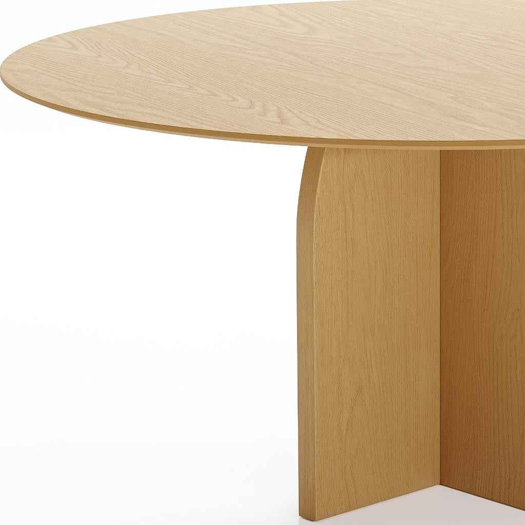 58" Beige Solid Wood Pedestal Base Round Top Dining Table