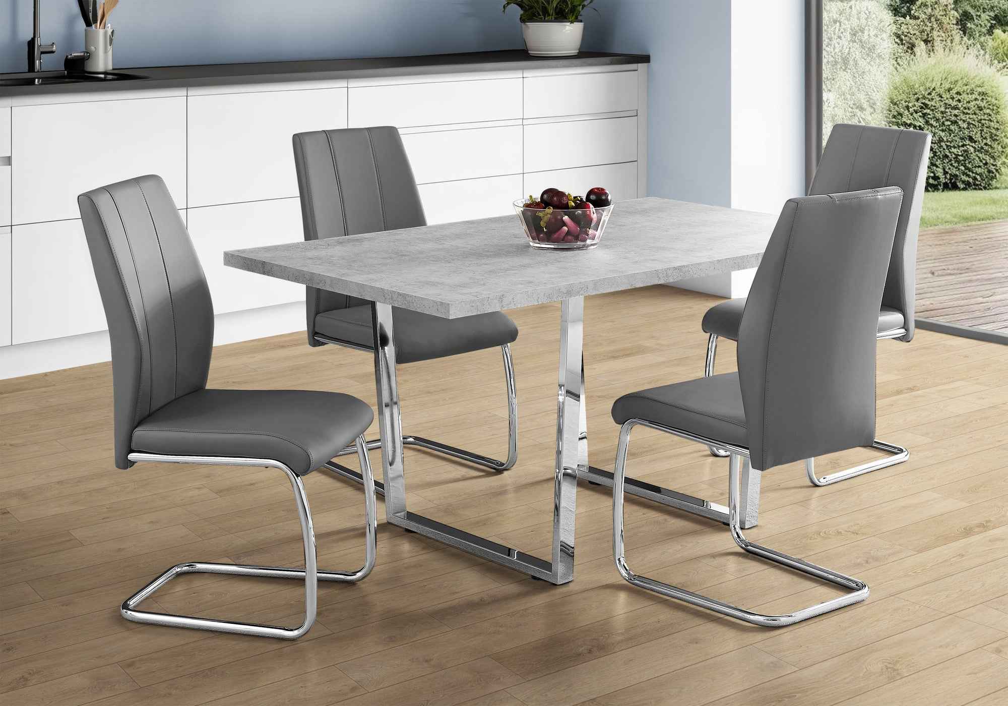 59" Gray And Silver Metal Sled Base Dining Table