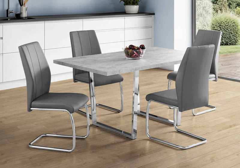 59" Gray And Silver Metal Sled Base Dining Table