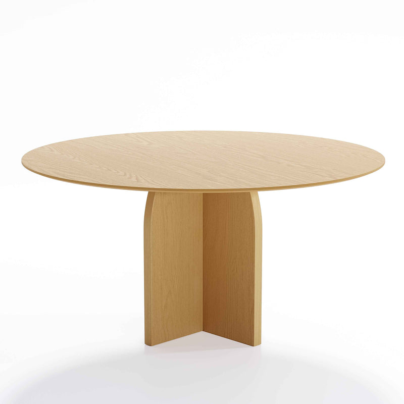 58" Beige Solid Wood Pedestal Base Round Top Dining Table