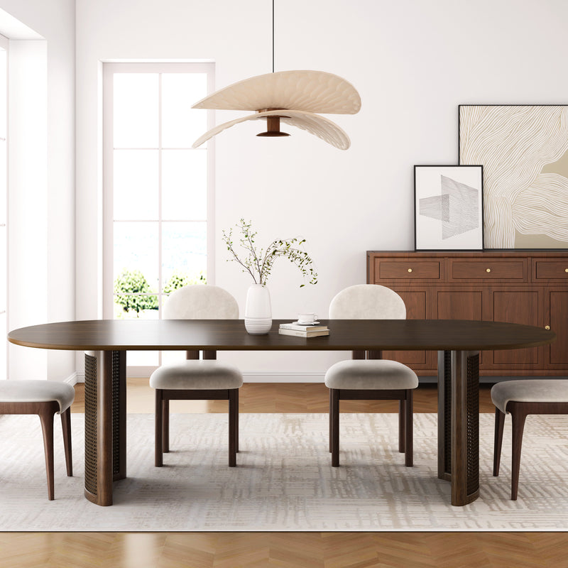 66" Brown Solid Wood Double Pedestal Base Oval Dining Table