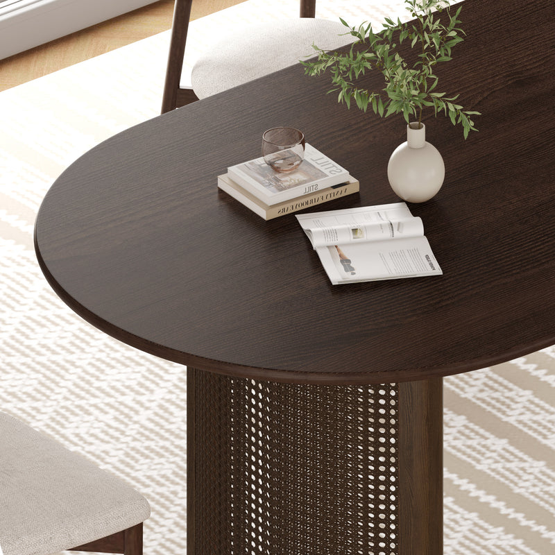 66" Brown Solid Wood Double Pedestal Base Oval Dining Table