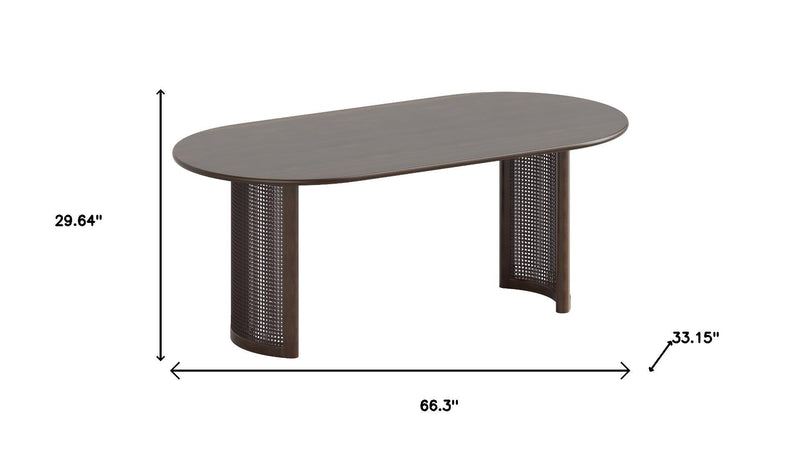 66" Brown Solid Wood Double Pedestal Base Oval Dining Table