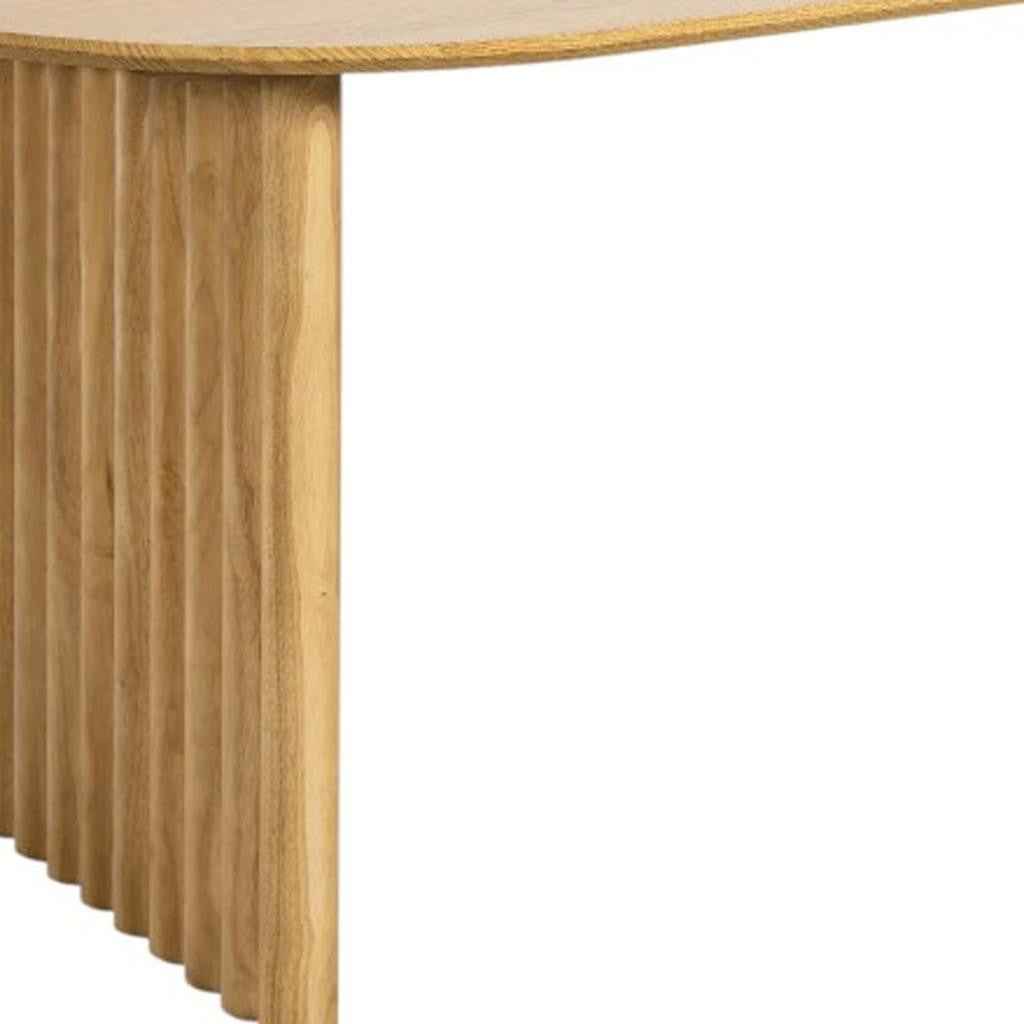 79" Natural Solid Wood Mirrored Double Pedestal Base Oval Dining Table