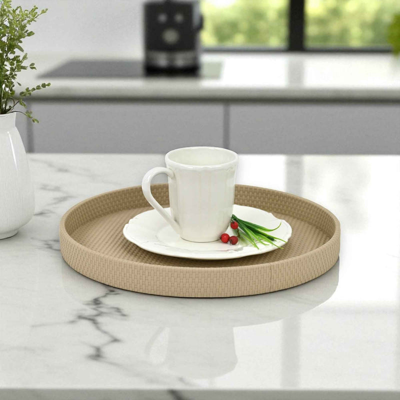 15" Taupe Handmade Round Serving Tray