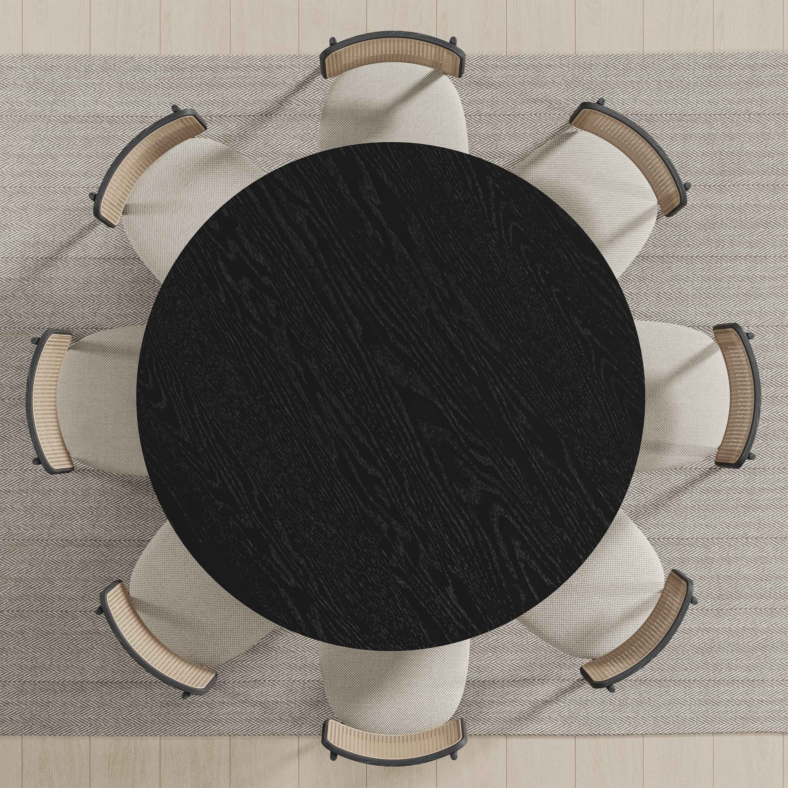 58" Black Solid Wood Pedestal Base Round Top Dining Table