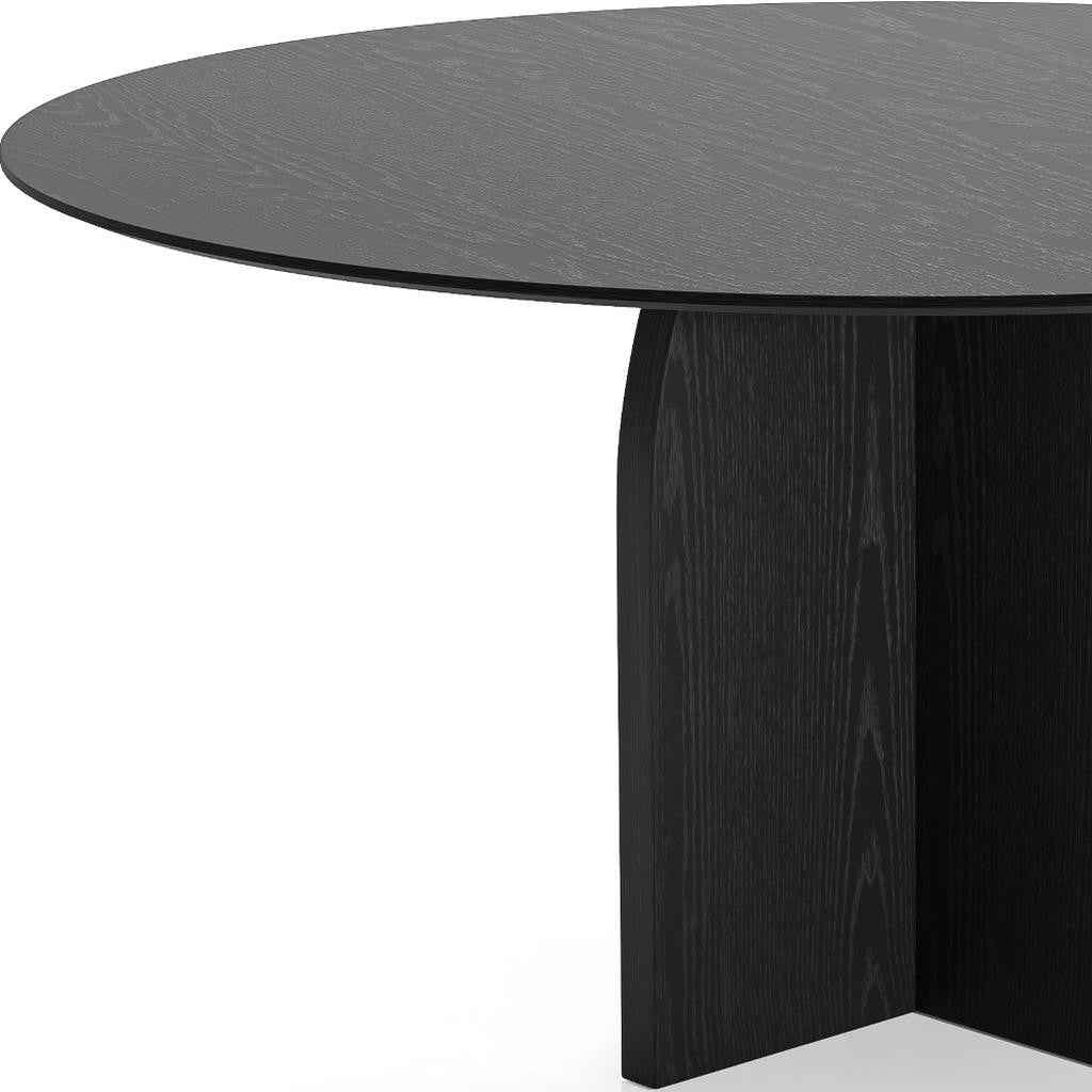 58" Black Solid Wood Pedestal Base Round Top Dining Table