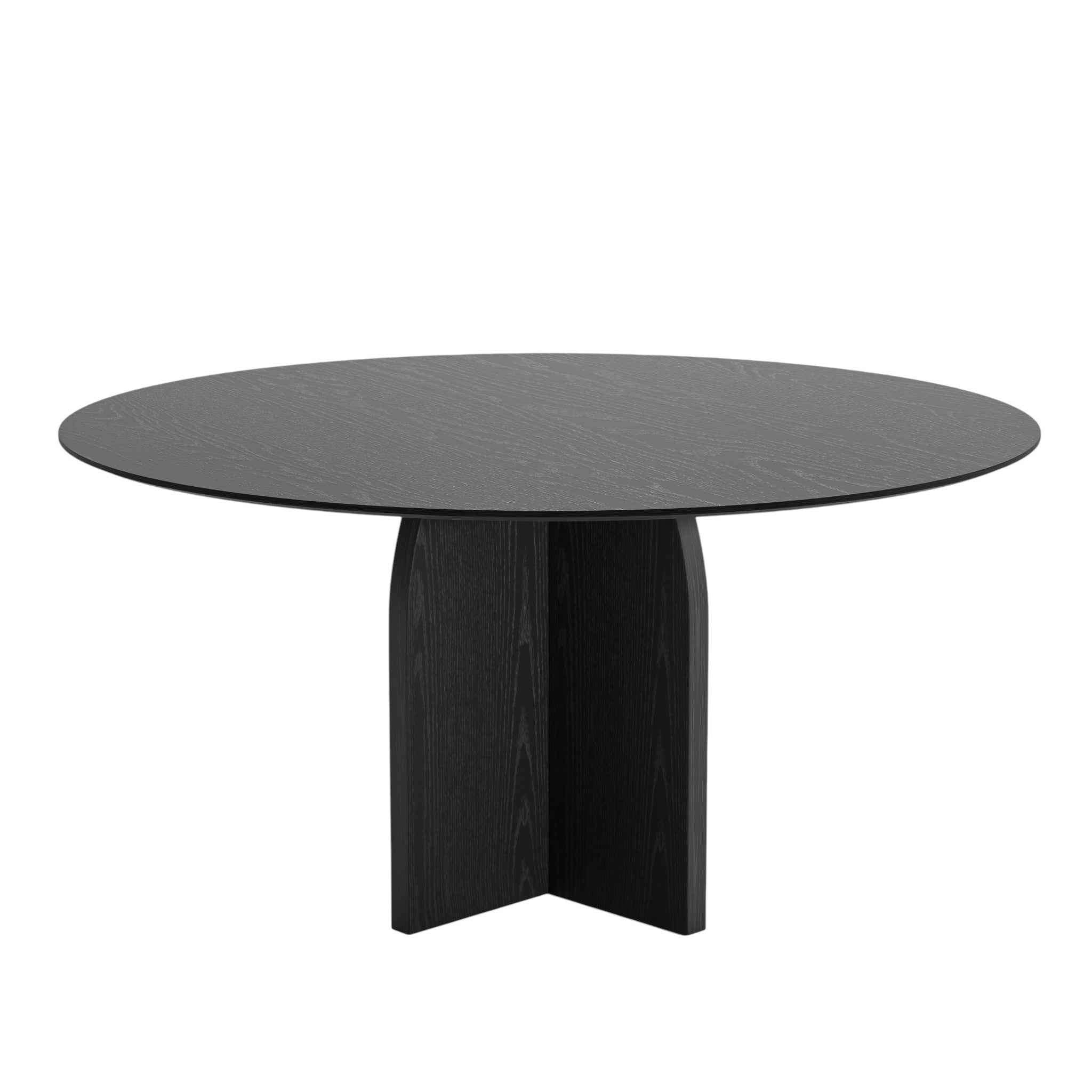 58" Black Solid Wood Pedestal Base Round Top Dining Table