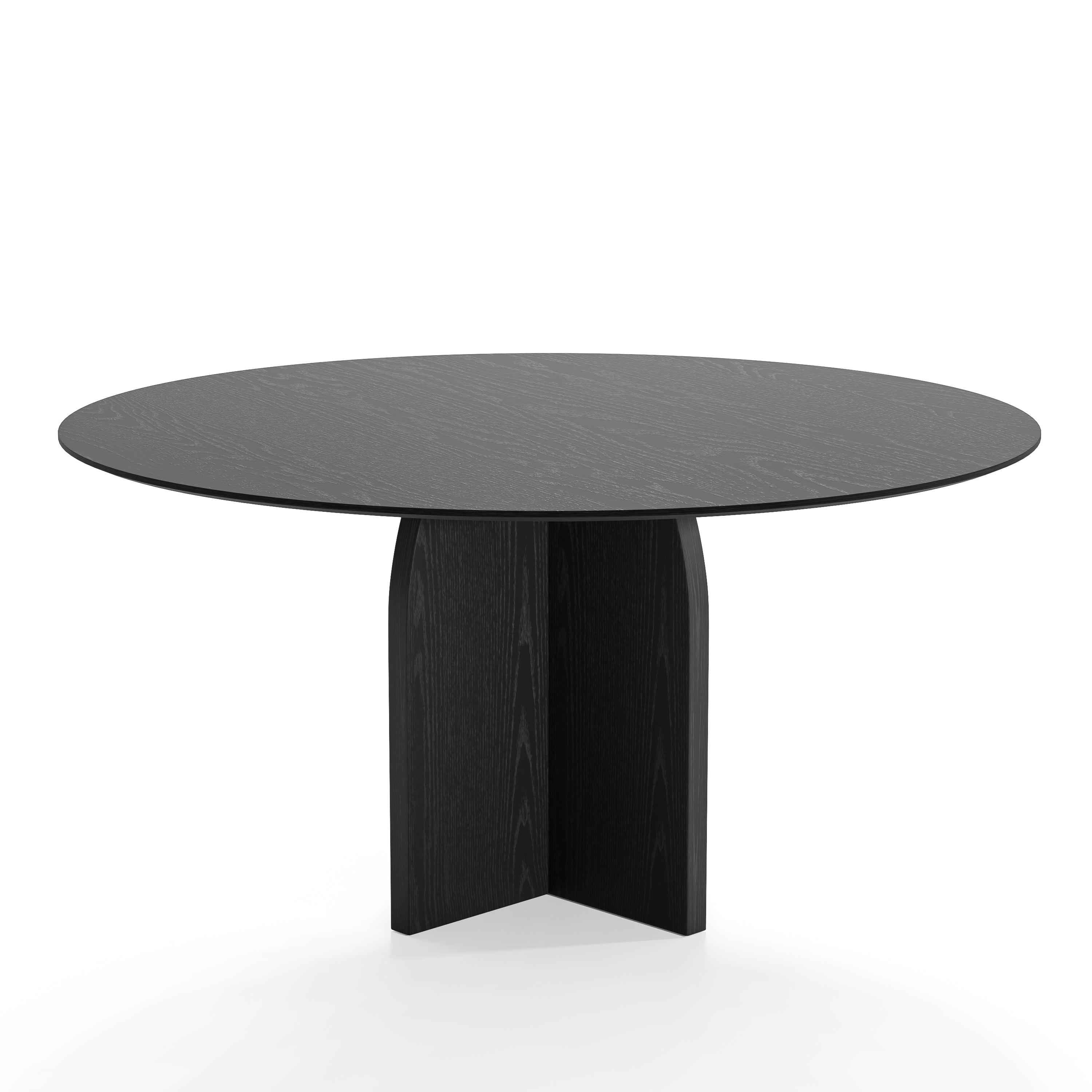 58" Black Solid Wood Pedestal Base Round Top Dining Table