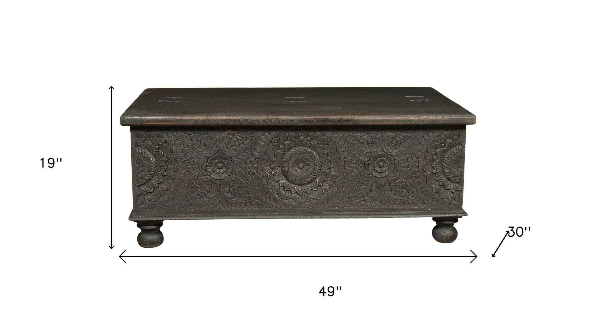 49" Black Solid Wood Distressed Lift Top Coffee Table