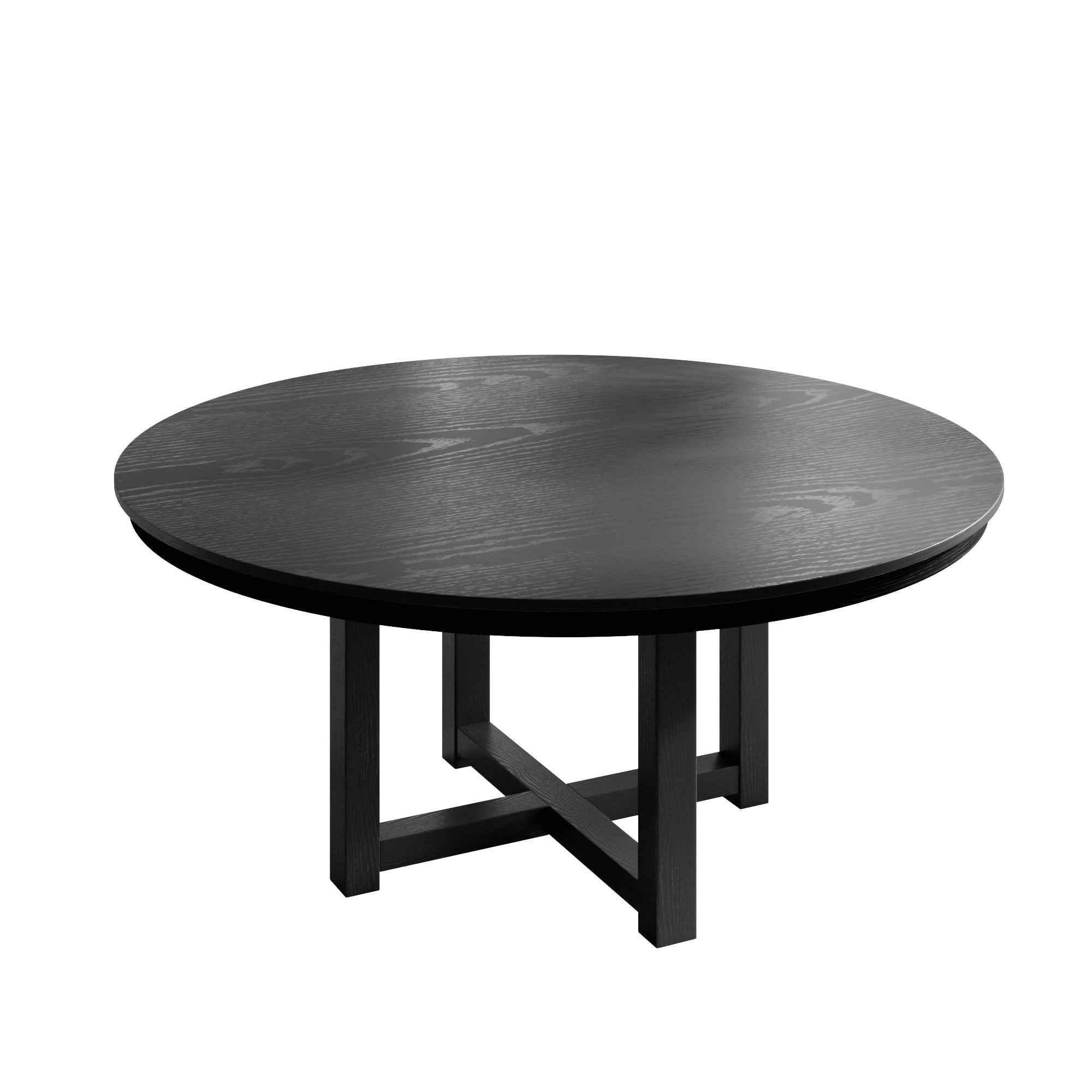 59" Black Solid Wood Mirrored Double Pedestal Base Round Top Dining Table Default Title