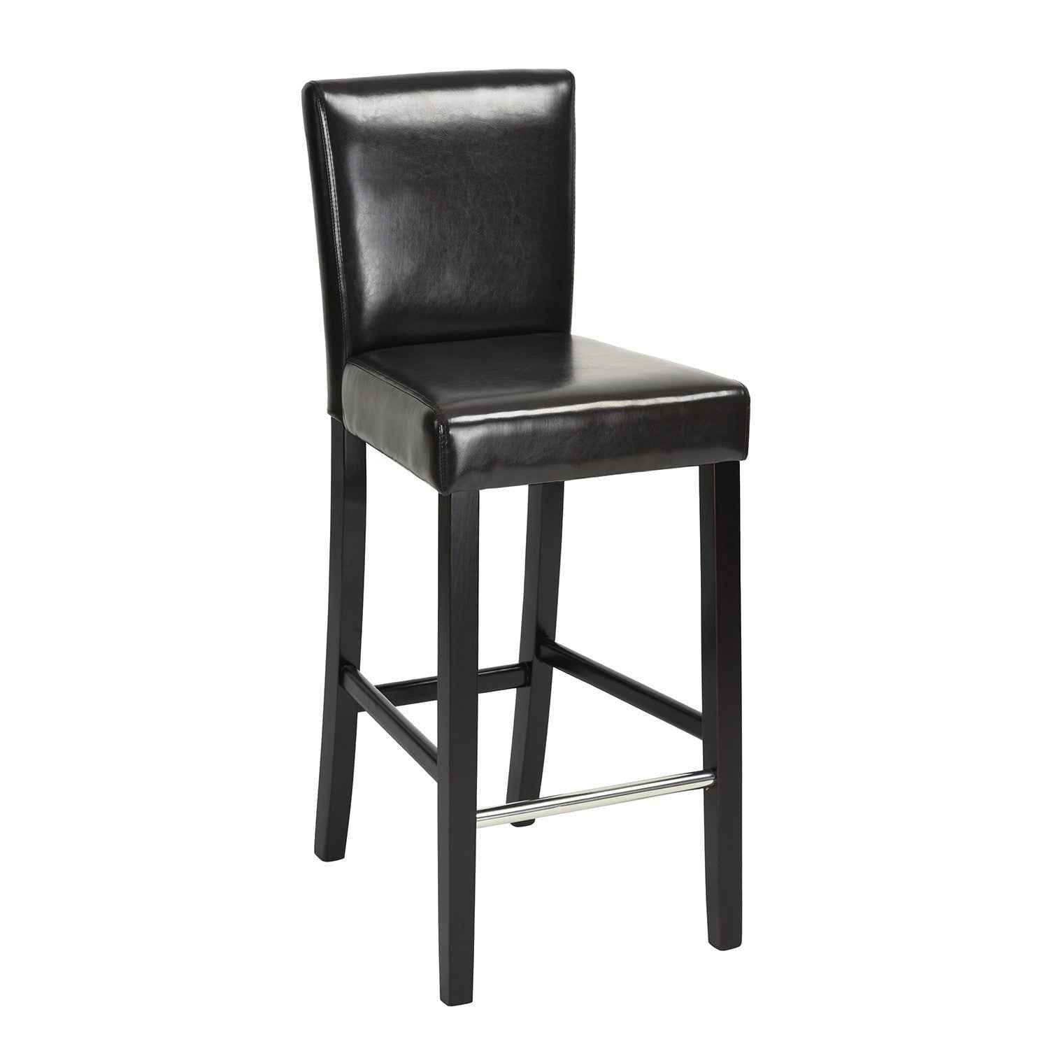 Set of Two 28" Brown and Black Faux Leather and Steel Bar Height Bar Chairs