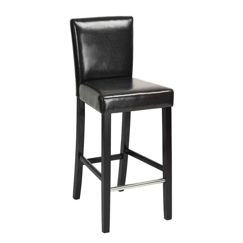 Set of Two 28" Brown and Black Faux Leather and Steel Bar Height Bar Chairs