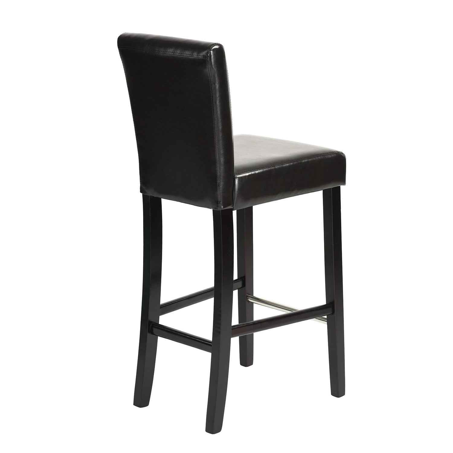 Set of Two 28" Brown and Black Faux Leather and Steel Bar Height Bar Chairs