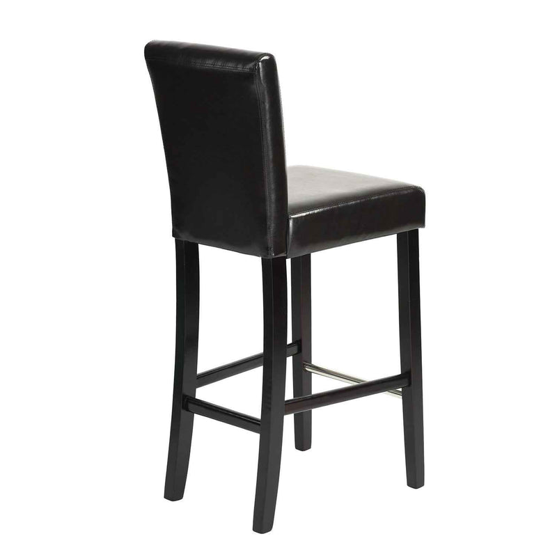 Set of Two 28" Brown and Black Faux Leather and Steel Bar Height Bar Chairs