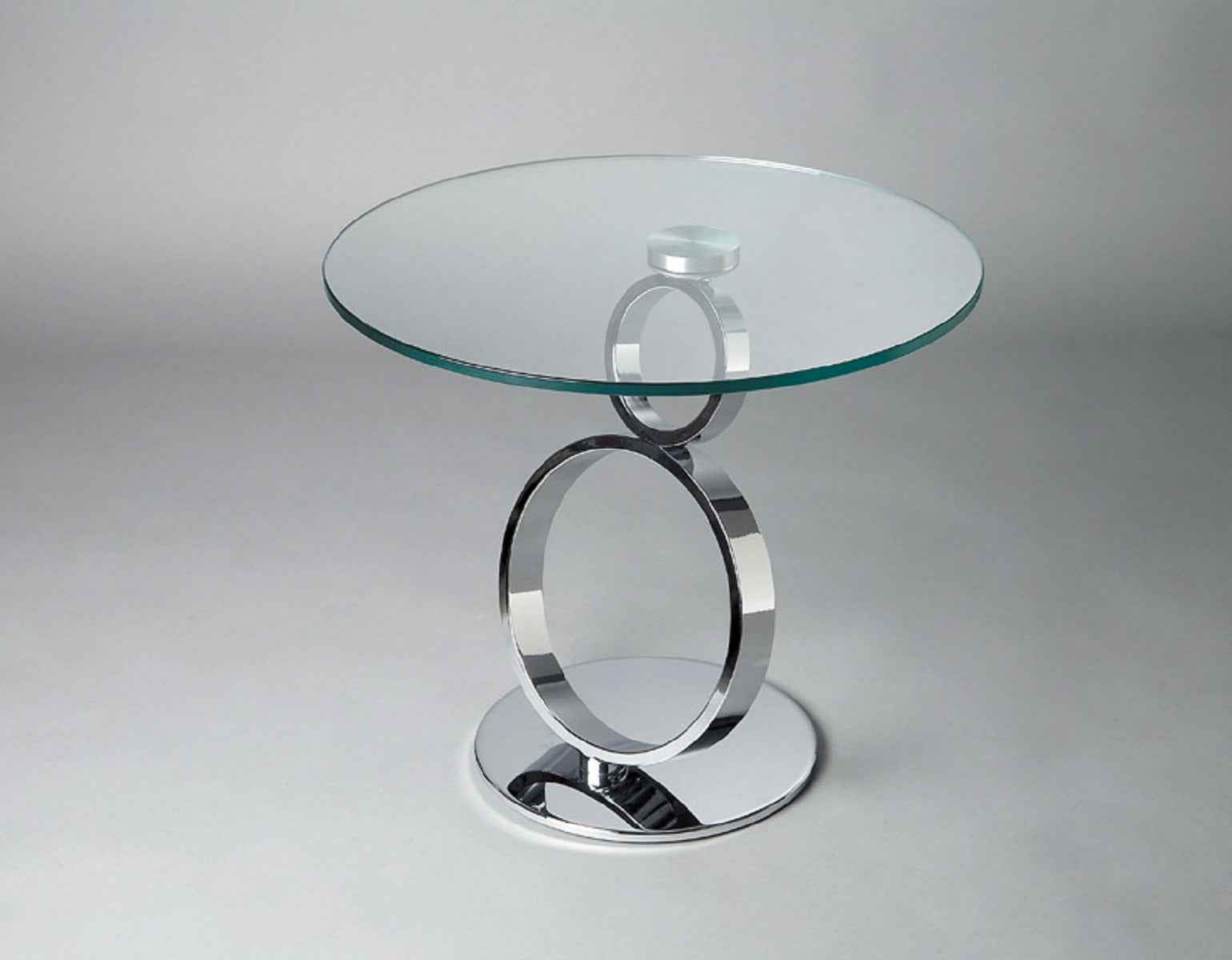 21" Clear and Silver Glass and Metal Round Pedestal End Table