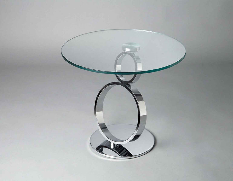 21" Clear and Silver Glass and Metal Round Pedestal End Table