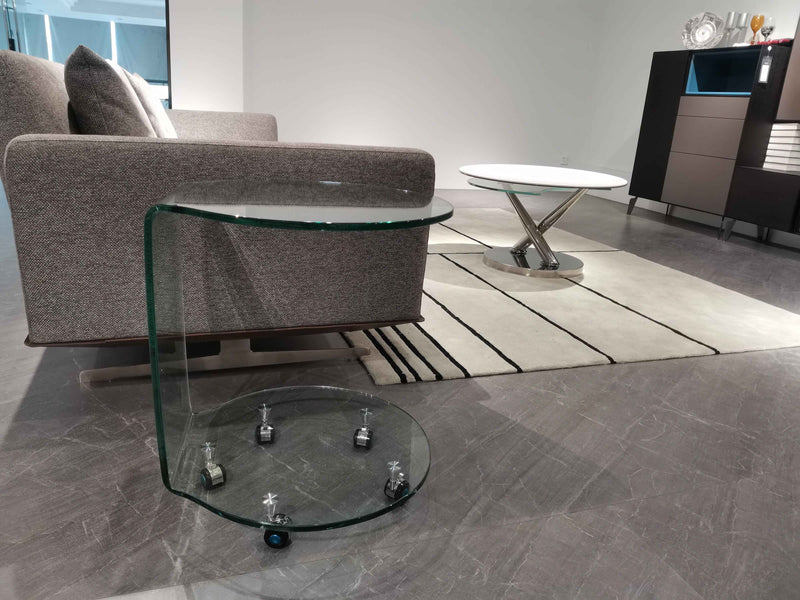 24" Clear Glass Round End Table With Shelf