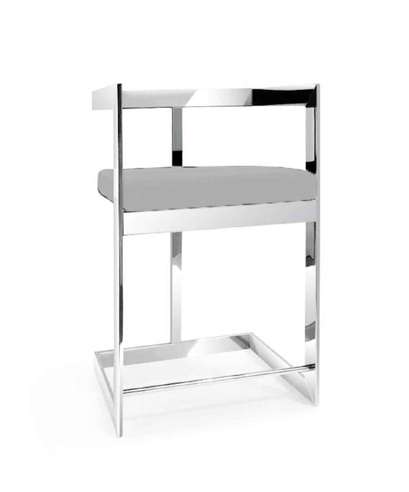 30" Gray and Silver Velvet and Metal Low Back Bar Height Bar Chair