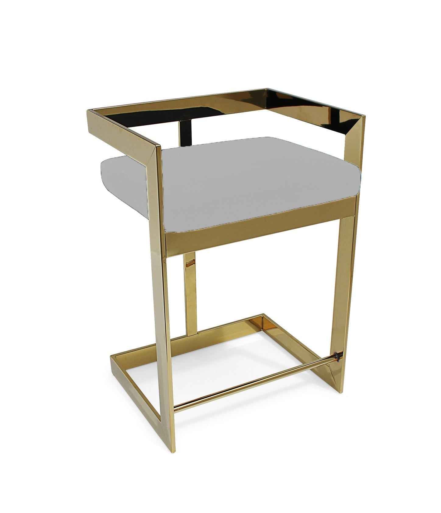 30" Gray and Gold Velvet and Metal Low Back Bar Height Bar Chair