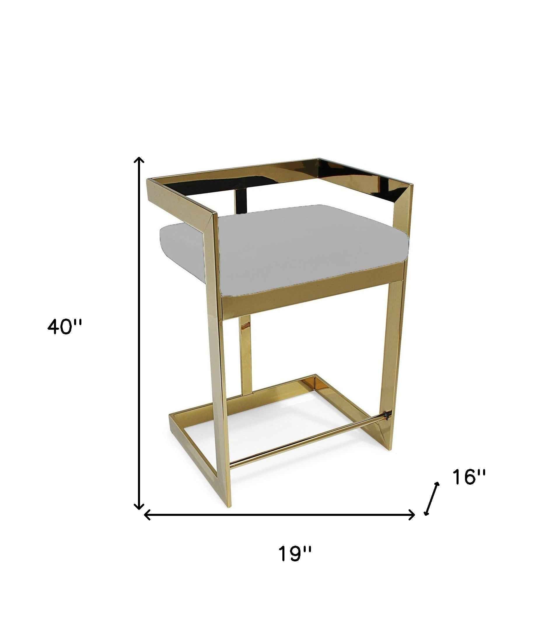30" Gray and Gold Velvet and Metal Low Back Bar Height Bar Chair