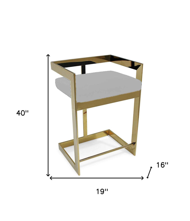 30" Gray and Gold Velvet and Metal Low Back Bar Height Bar Chair