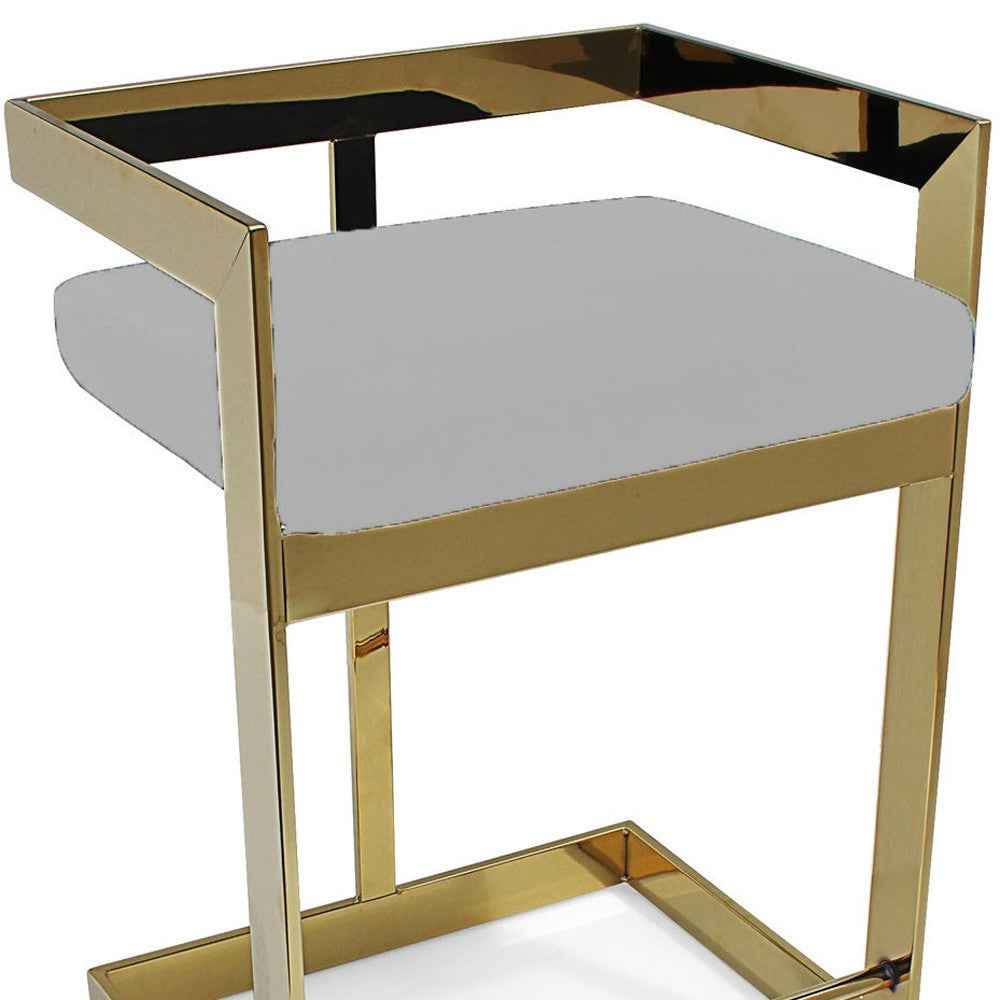 30" Gray and Gold Velvet and Metal Low Back Bar Height Bar Chair