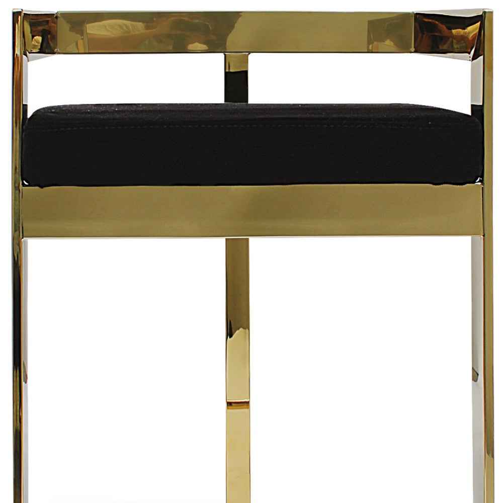 26" Black and Gold Velvet and Metal Low Back Counter Height Bar Chair