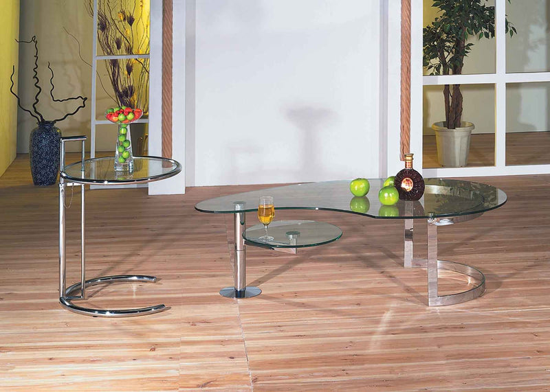 25" Silver And Clear Metal And Glass Height Adjustable Round End Table