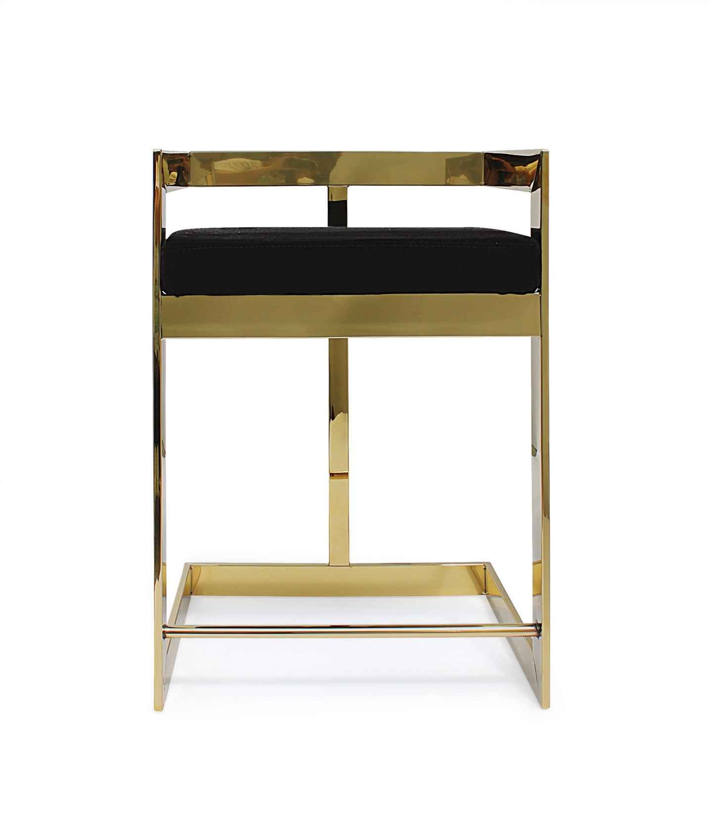 26" Black and Gold Velvet and Metal Low Back Counter Height Bar Chair