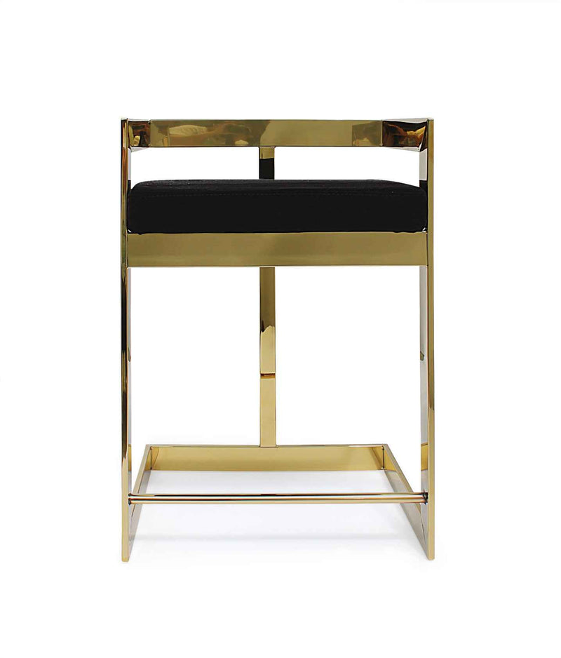 26" Black and Gold Velvet and Metal Low Back Counter Height Bar Chair
